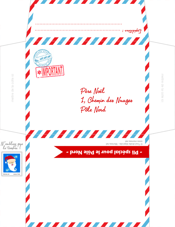 L'enveloppe pour la lettre au Père Noël #04 à imprimer avec Tête à modeler